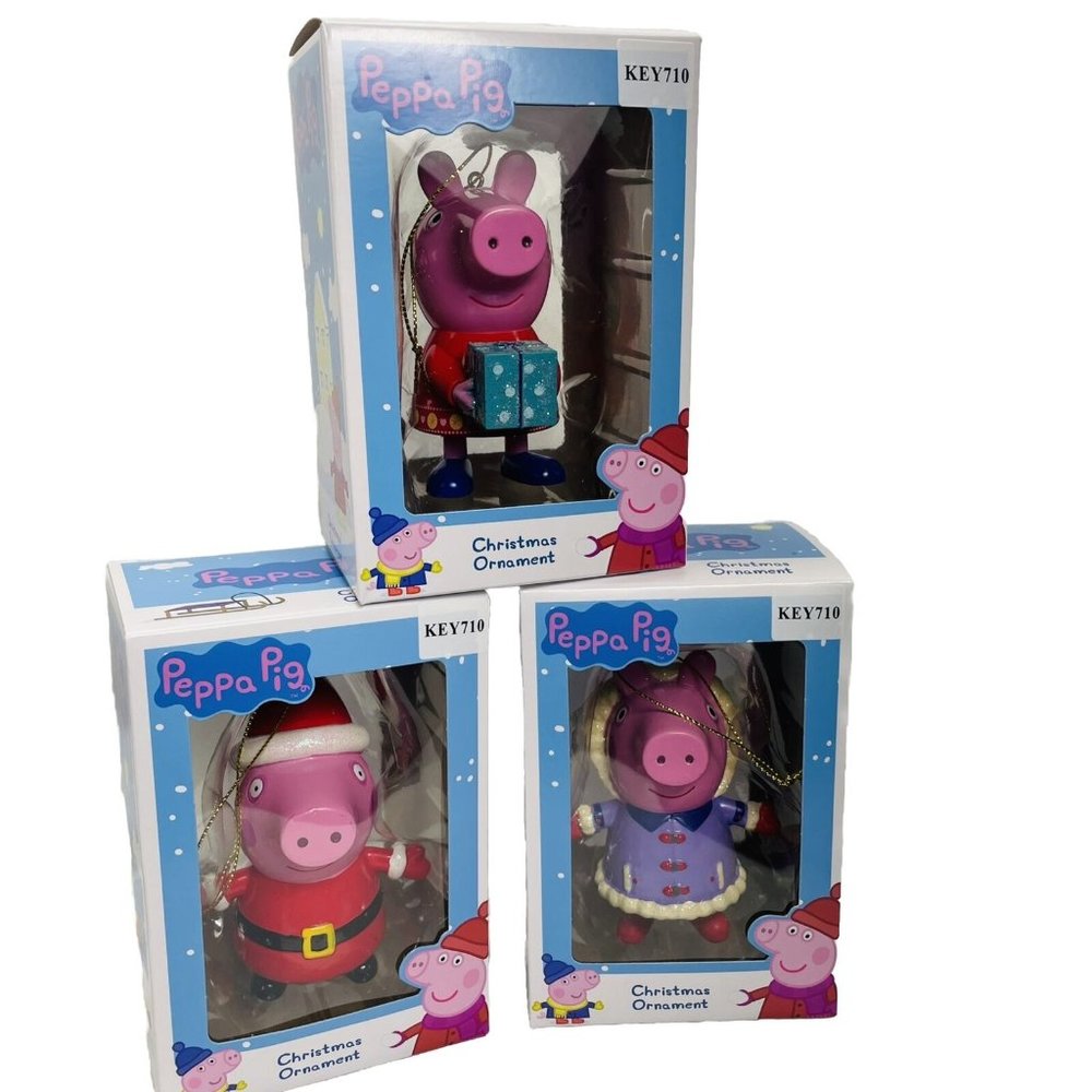 3 Peppa Pig Winter Santa Present Holiday Christmas Gift Ornament Kurt Adler Lot